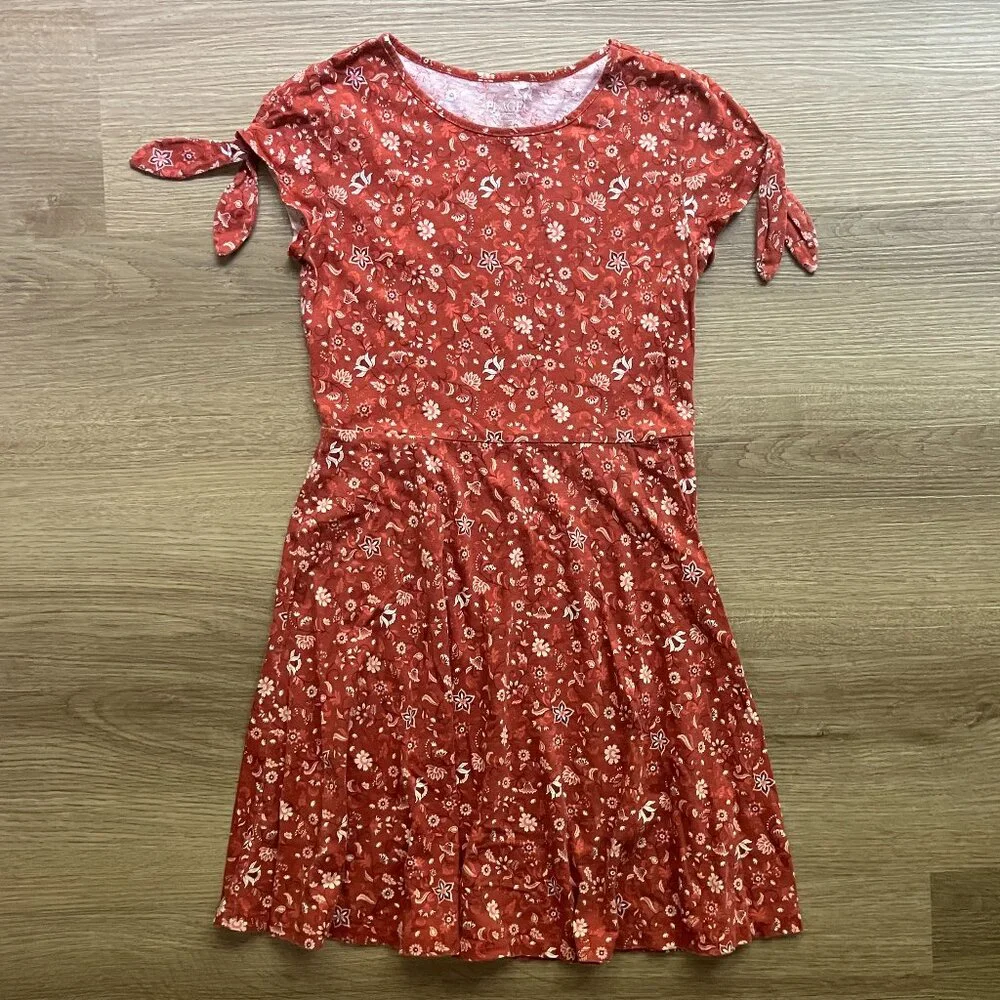 10/12 The Children's Place Short Tie Sleeve Fall Floral Print Knit Skater Dress